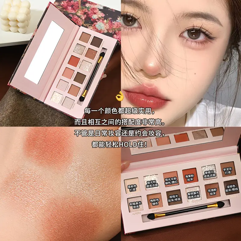 12-Color Eye Shadow Palette with Brush & Mirror - Image 3