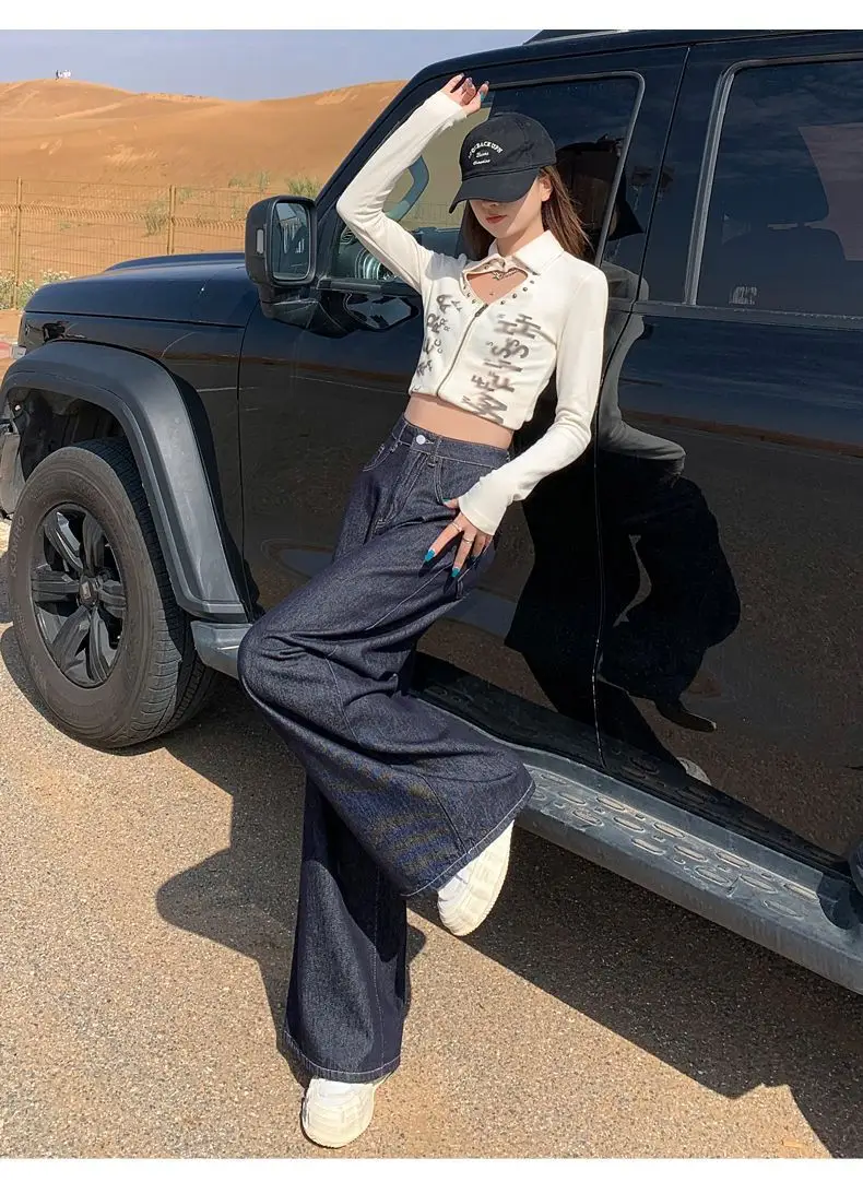 Wide Leg Dark Blue Denim Pants 2025 Korean Style — feature 18