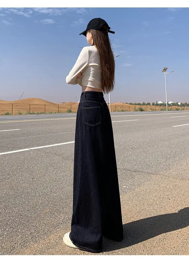 Wide Leg Dark Blue Denim Pants 2025 Korean Style — feature 19
