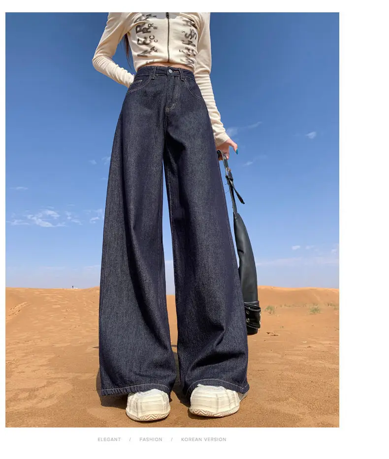 Wide Leg Dark Blue Denim Pants 2025 Korean Style — feature 8