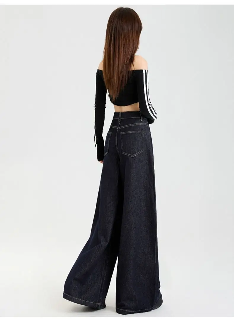 Dark Blue Slim Fit Wide Leg Jeans with Dipped Trousers — feature 14