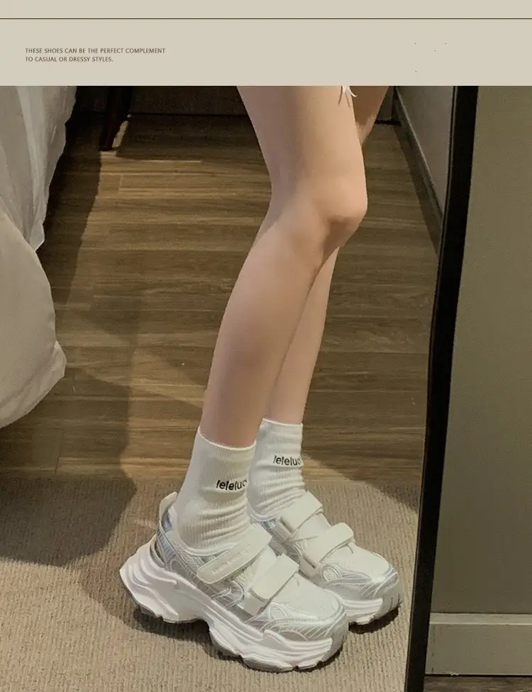 Women's White Mesh Platform Sandals 2025 Summer — feature 2
