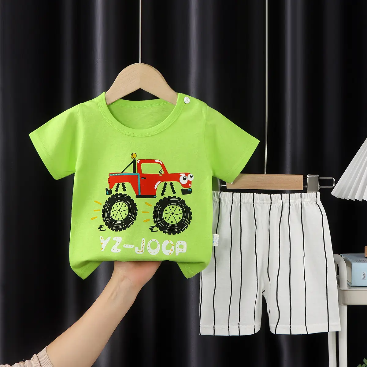 New Boys Cotton Dinosaur Shorts Suit Yellow Green - Image 21