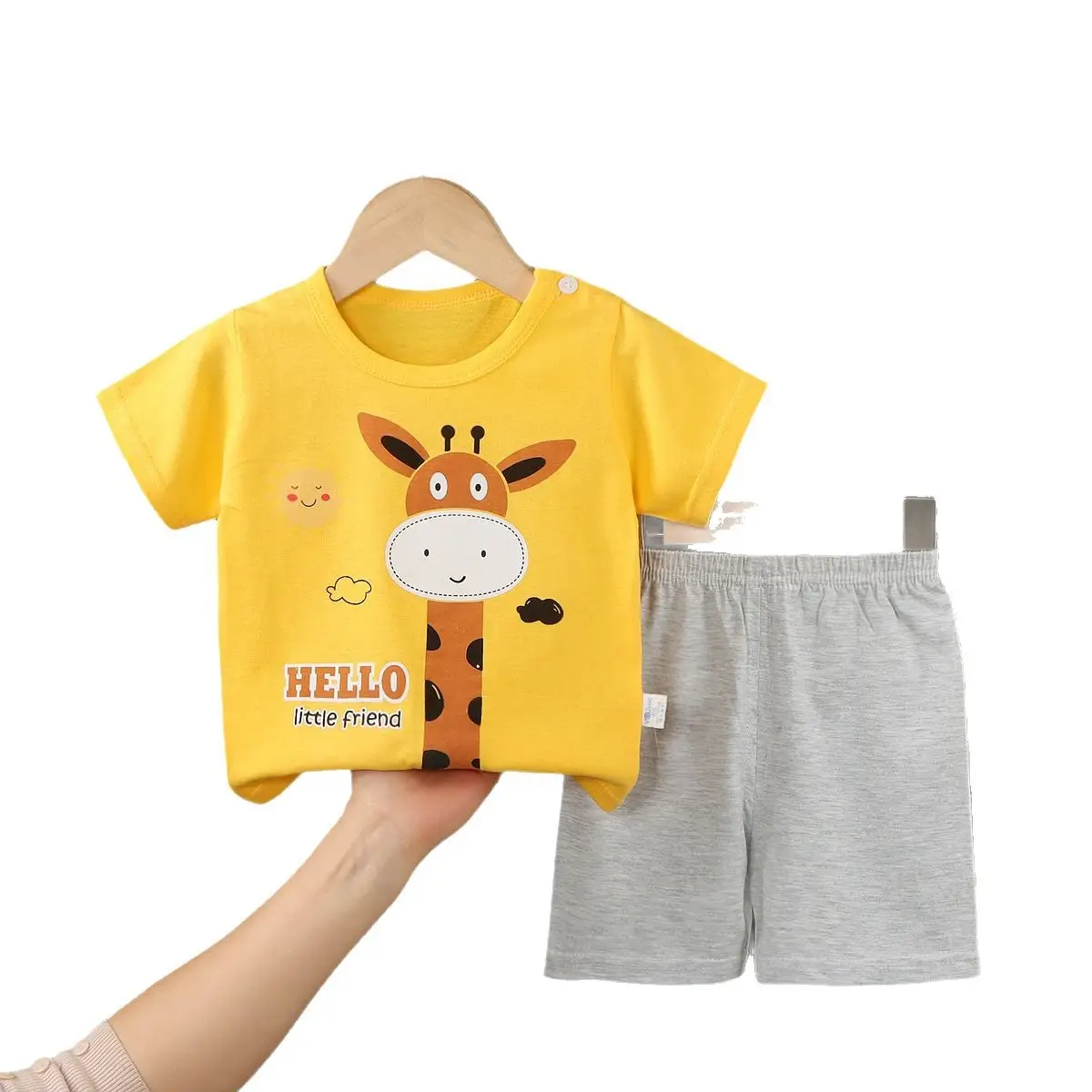New Boys Cotton Dinosaur Shorts Suit Yellow Green - Image 22