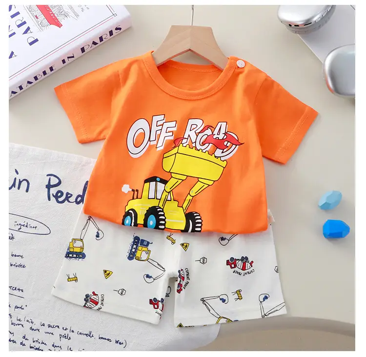 New Boys Cotton Dinosaur Shorts Suit Yellow Green — feature 11