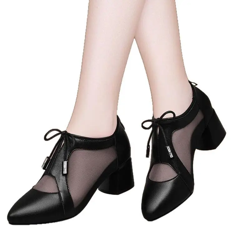 2025 Spring and Summer New Mid-heel Zipper Roman Sandals Women's Mesh Hollow Single-layer Shoes Chunky Heeled Middle-aged Women's Shoes - Image 6