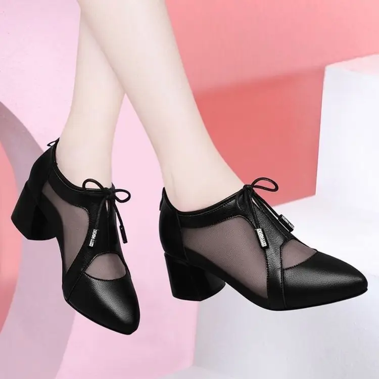 2025 Spring and Summer New Mid-heel Zipper Roman Sandals Women's Mesh Hollow Single-layer Shoes Chunky Heeled Middle-aged Women's Shoes — feature 10