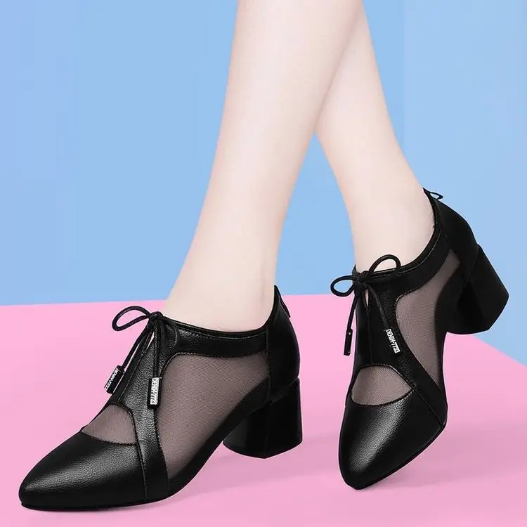 2025 Spring and Summer New Mid-heel Zipper Roman Sandals Women's Mesh Hollow Single-layer Shoes Chunky Heeled Middle-aged Women's Shoes — feature 12