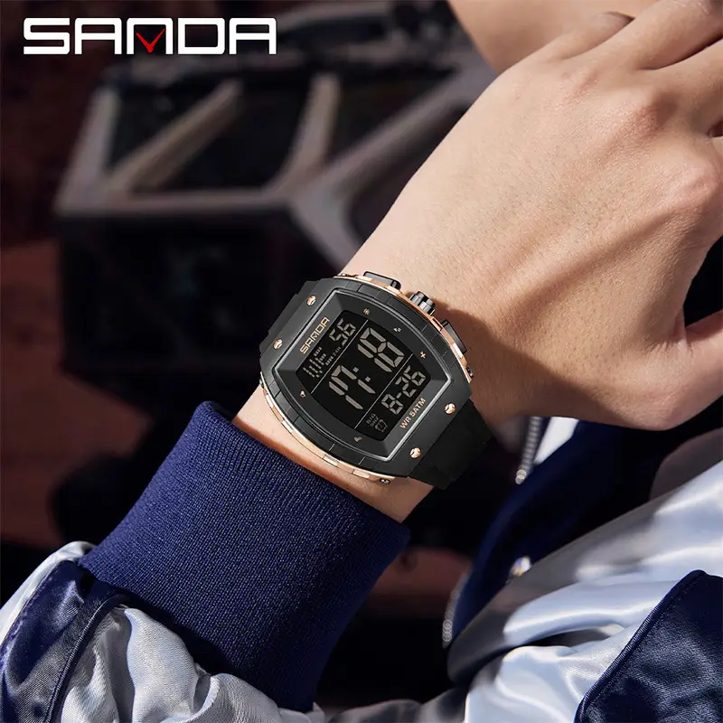 Sanda Waterproof Barrel Watch Green Digital Display - Image 37