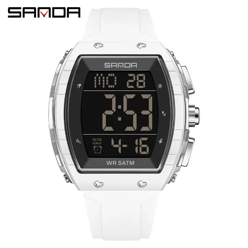 Sanda Waterproof Barrel Watch Green Digital Display - Image 39