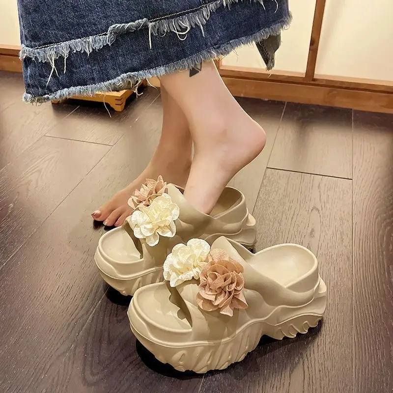 Black Floral Platform Sandals for Women Summer
