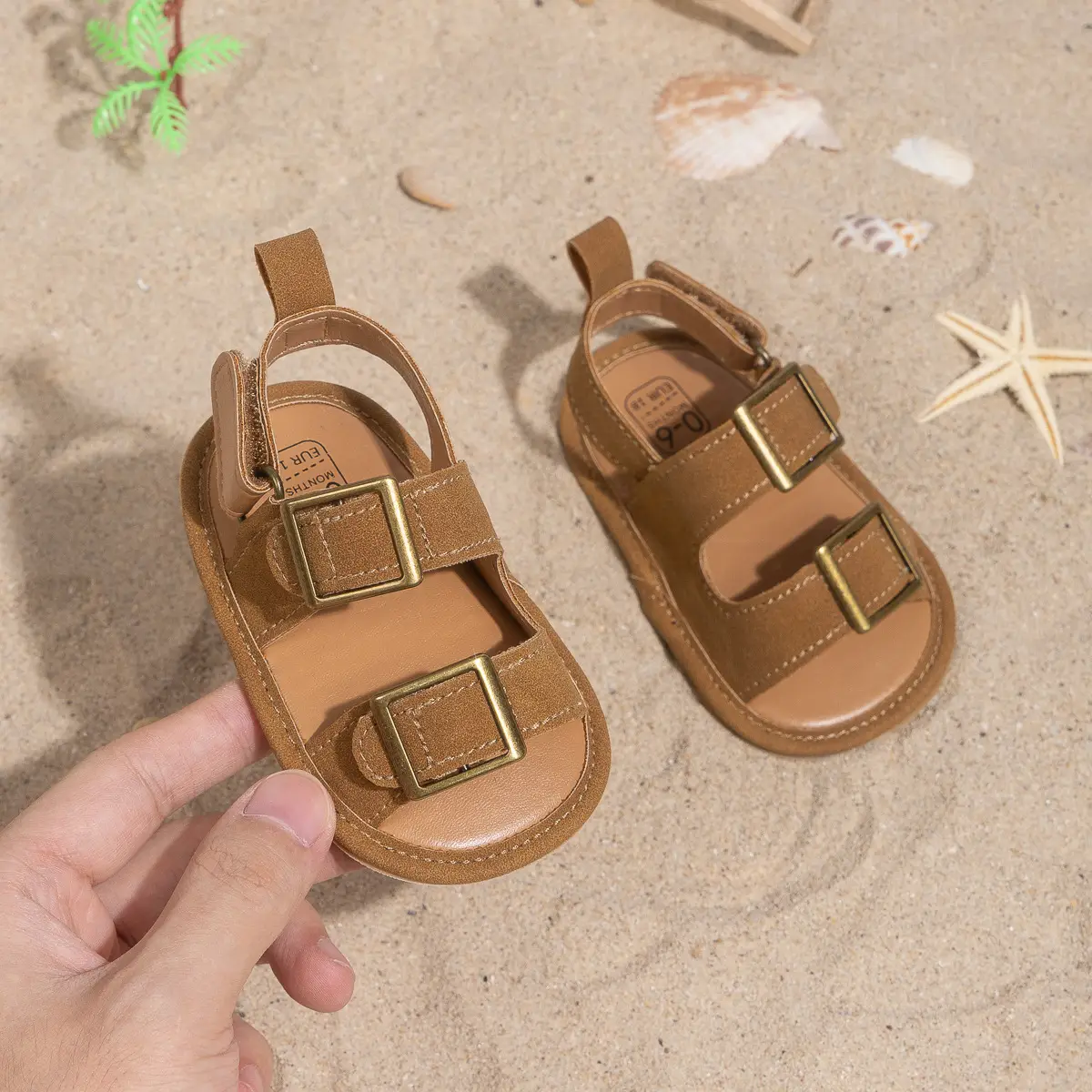 2025 Summer Baby Shoes Brown Buckle Sole