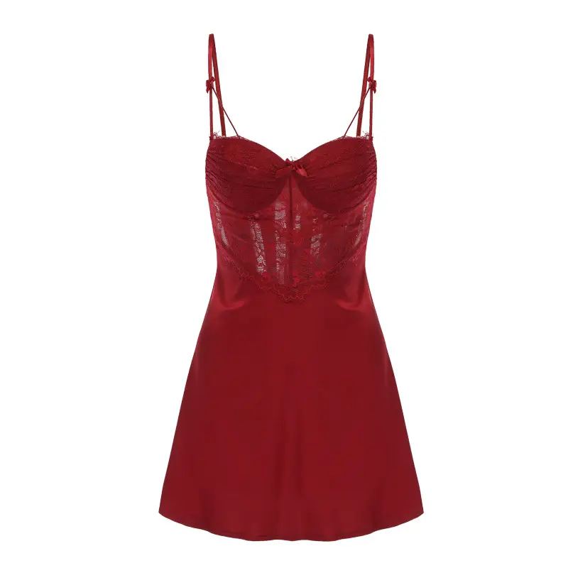 Rose Gold Lace Nightgown with Chest Pad & Belt - Image 17