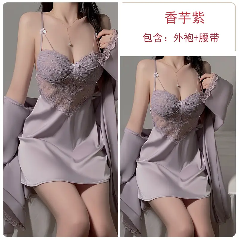Rose Gold Lace Nightgown with Chest Pad & Belt - Image 12
