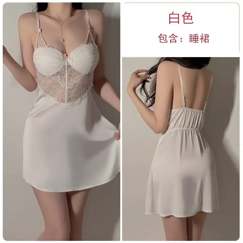 Rose Gold Lace Nightgown with Chest Pad & Belt - Image 2