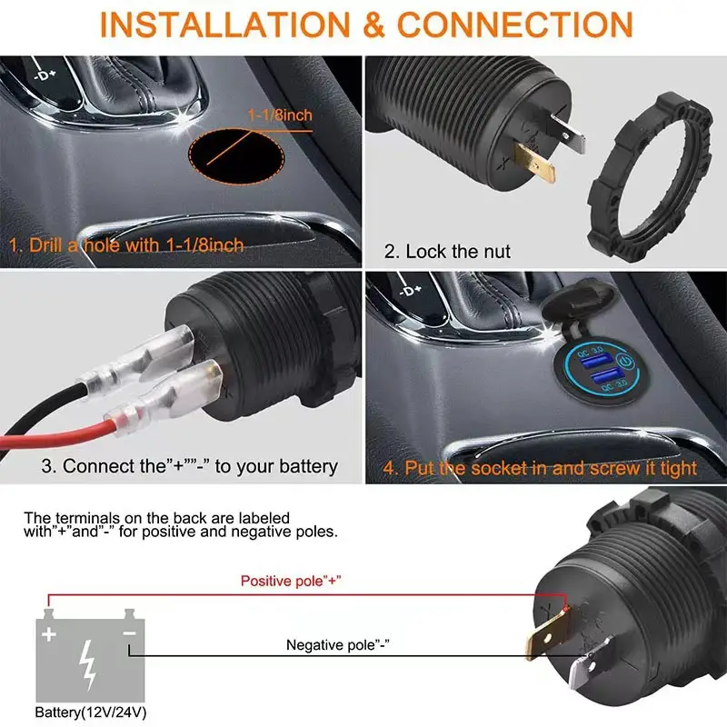45W Motorcycle Car Charger Waterproof Dual USB — feature 11