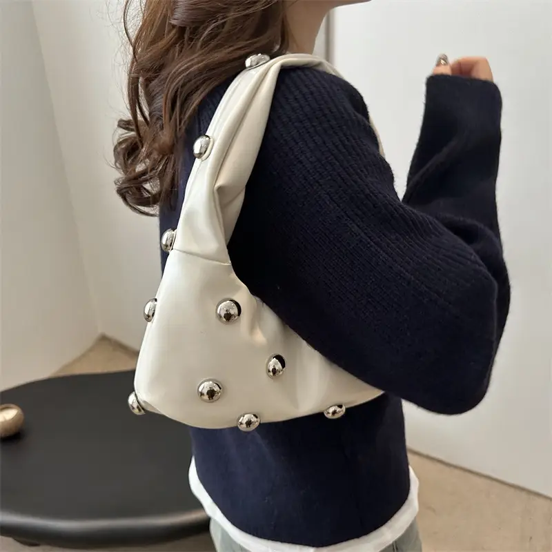 Black Rivet Shoulder Bag for Women 2025 Large Capacity - Image 6