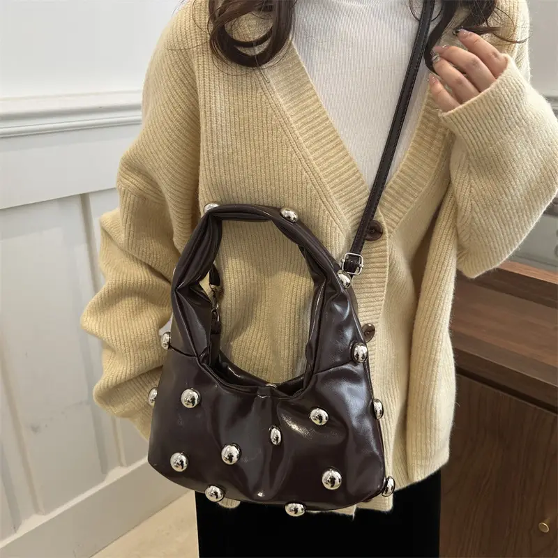Black Rivet Shoulder Bag for Women 2025 Large Capacity - Image 7