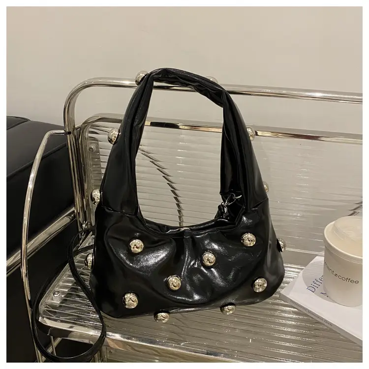 Black Rivet Shoulder Bag for Women 2025 Large Capacity — feature 12