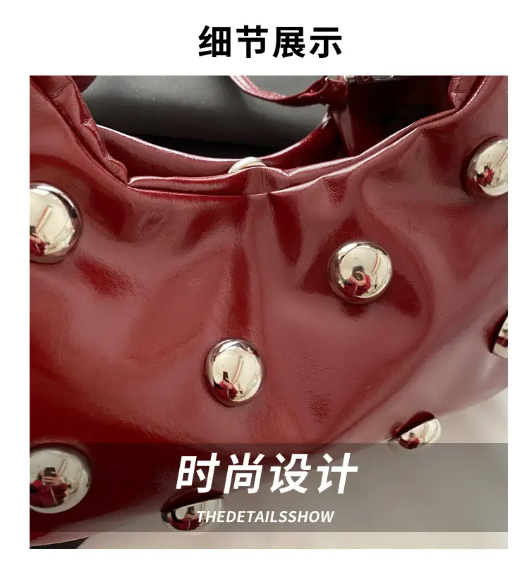 Black Rivet Shoulder Bag for Women 2025 Large Capacity — feature 3