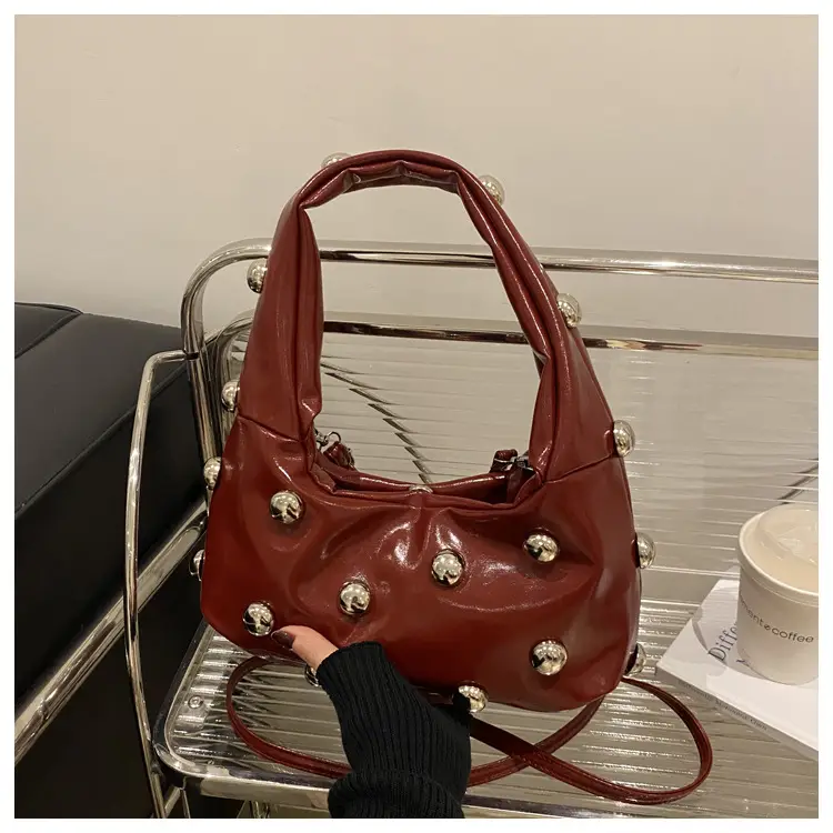 Black Rivet Shoulder Bag for Women 2025 Large Capacity - Image 3