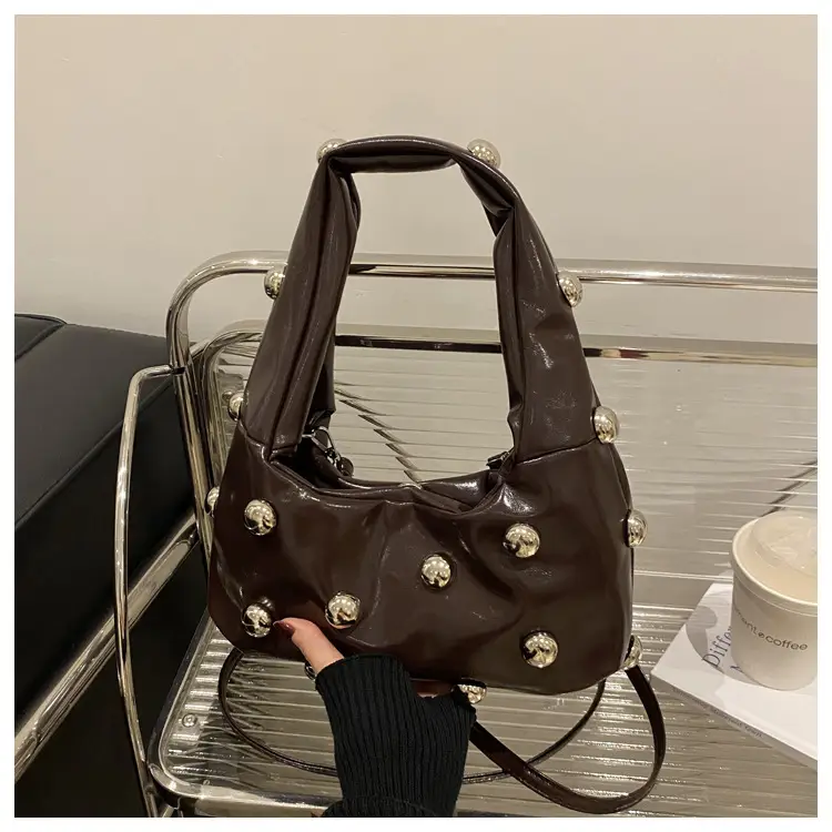 Black Rivet Shoulder Bag for Women 2025 Large Capacity - Image 4