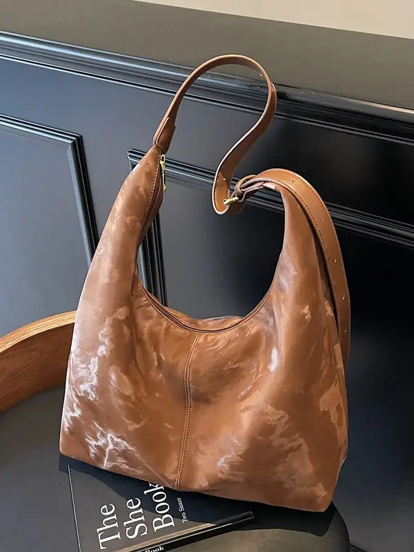 Brown Leather Crossbody Bag Large Capacity Women