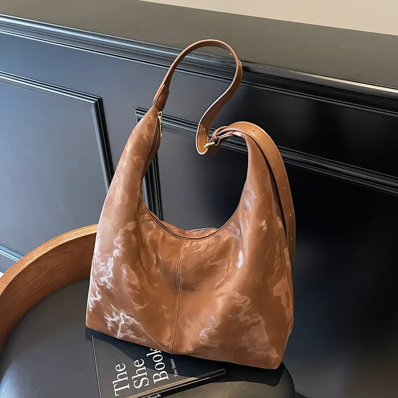 Brown Leather Crossbody Bag Large Capacity Women