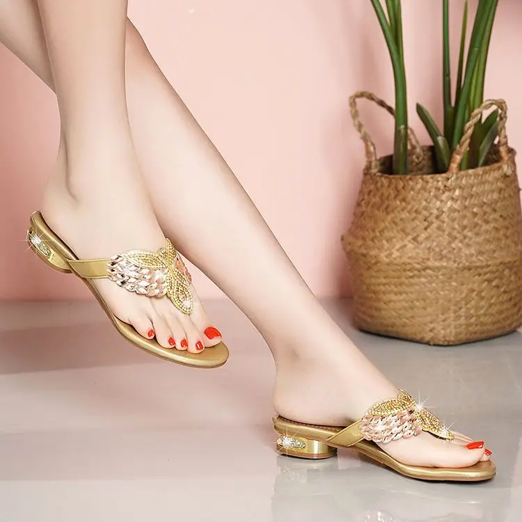 Rhinestone Slippers Women's Summer New Style Outer Wear Flat Bohemian Beach Shoes Seaside Holiday Clip Sandals Women's Half Shoe - Image 6