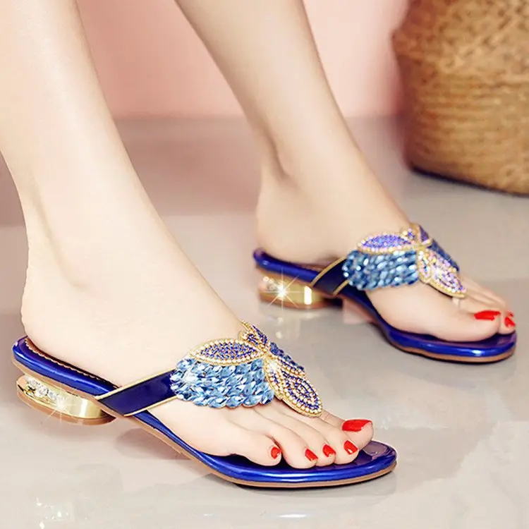 Rhinestone Slippers Women's Summer New Style Outer Wear Flat Bohemian Beach Shoes Seaside Holiday Clip Sandals Women's Half Shoe - Image 7