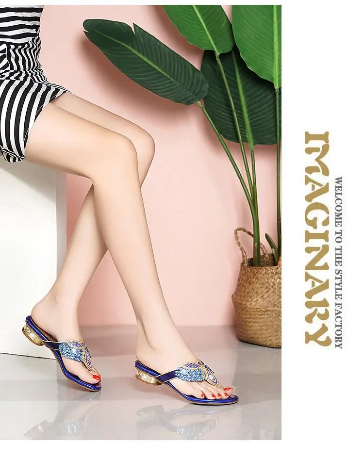Rhinestone Slippers Women's Summer New Style Outer Wear Flat Bohemian Beach Shoes Seaside Holiday Clip Sandals Women's Half Shoe — feature 15