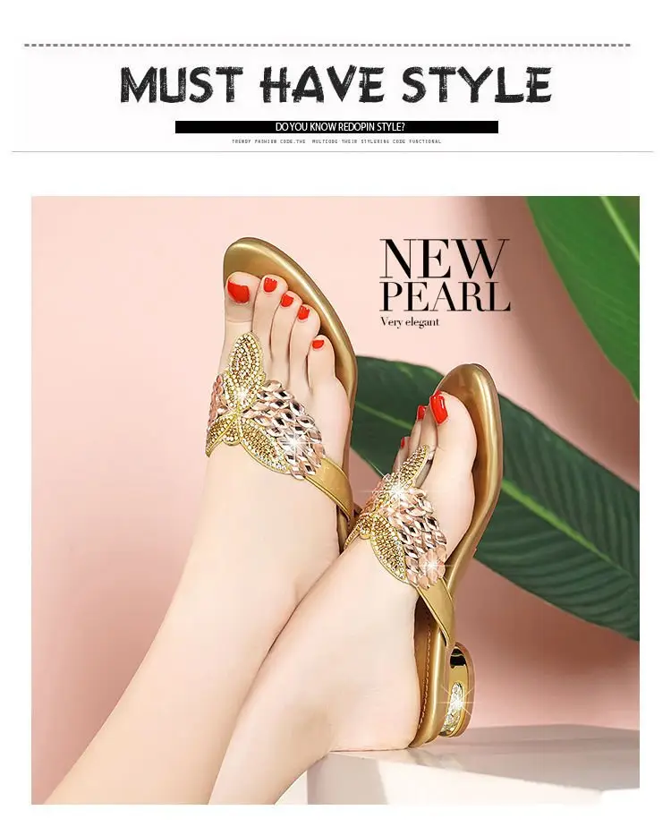 Rhinestone Slippers Women's Summer New Style Outer Wear Flat Bohemian Beach Shoes Seaside Holiday Clip Sandals Women's Half Shoe — feature 17