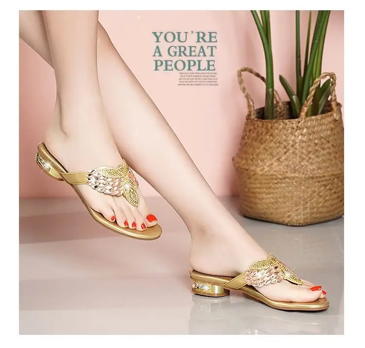 Rhinestone Slippers Women's Summer New Style Outer Wear Flat Bohemian Beach Shoes Seaside Holiday Clip Sandals Women's Half Shoe — feature 19