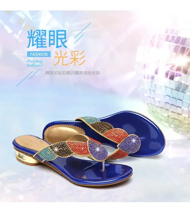 Rhinestone Slippers Women's Summer New Style Outer Wear Flat Bohemian Beach Shoes Seaside Holiday Clip Sandals Women's Half Shoe — feature 2