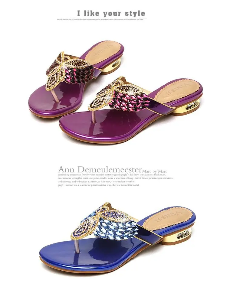 Rhinestone Slippers Women's Summer New Style Outer Wear Flat Bohemian Beach Shoes Seaside Holiday Clip Sandals Women's Half Shoe — feature 26