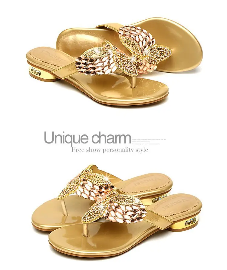 Rhinestone Slippers Women's Summer New Style Outer Wear Flat Bohemian Beach Shoes Seaside Holiday Clip Sandals Women's Half Shoe — feature 28