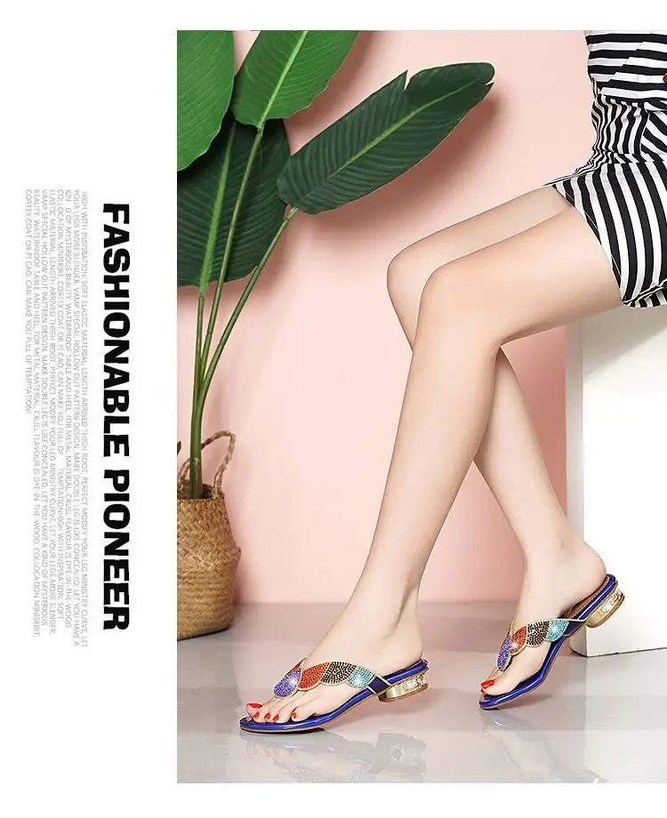 Rhinestone Slippers Women's Summer New Style Outer Wear Flat Bohemian Beach Shoes Seaside Holiday Clip Sandals Women's Half Shoe — feature 6