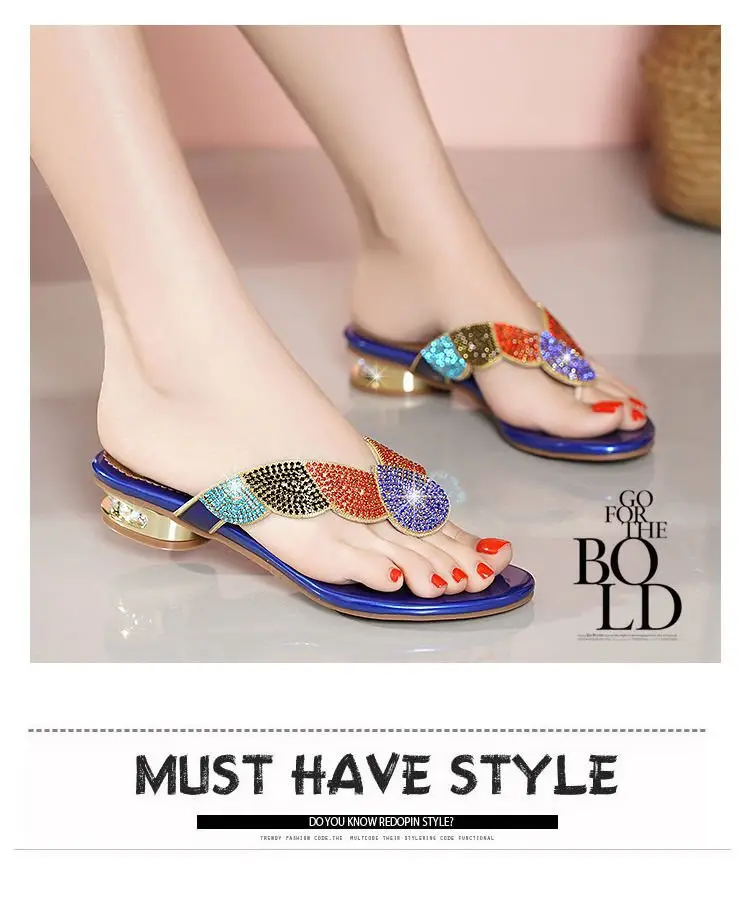 Rhinestone Slippers Women's Summer New Style Outer Wear Flat Bohemian Beach Shoes Seaside Holiday Clip Sandals Women's Half Shoe — feature 7