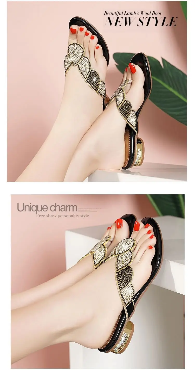 Rhinestone Slippers Women's Summer New Style Outer Wear Flat Bohemian Beach Shoes Seaside Holiday Clip Sandals Women's Half Shoe — feature 8
