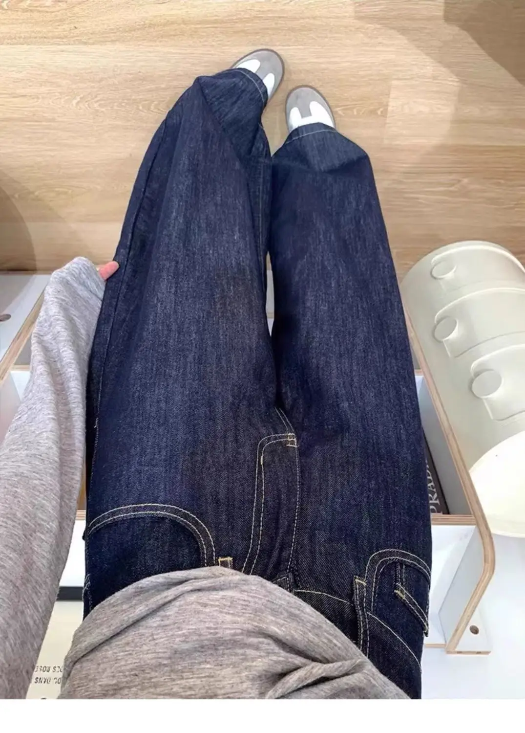 2025 Women Dark Blue Wide Leg Pants High Waist Denim — feature 3
