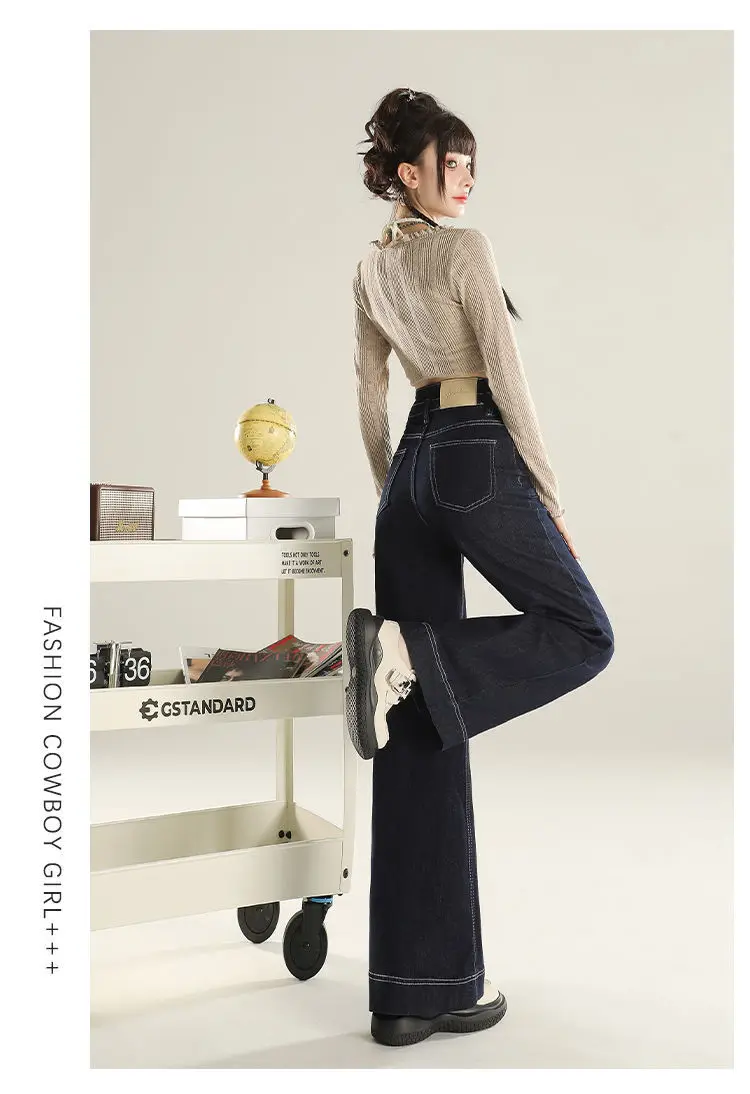 Denim Wide Leg Pants Dark Blue Slim Fit Spring 2025 — feature 13