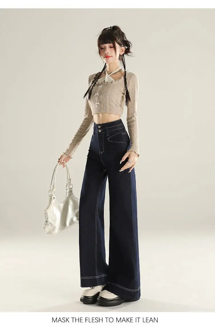Denim Wide Leg Pants Dark Blue Slim Fit Spring 2025 — feature 14