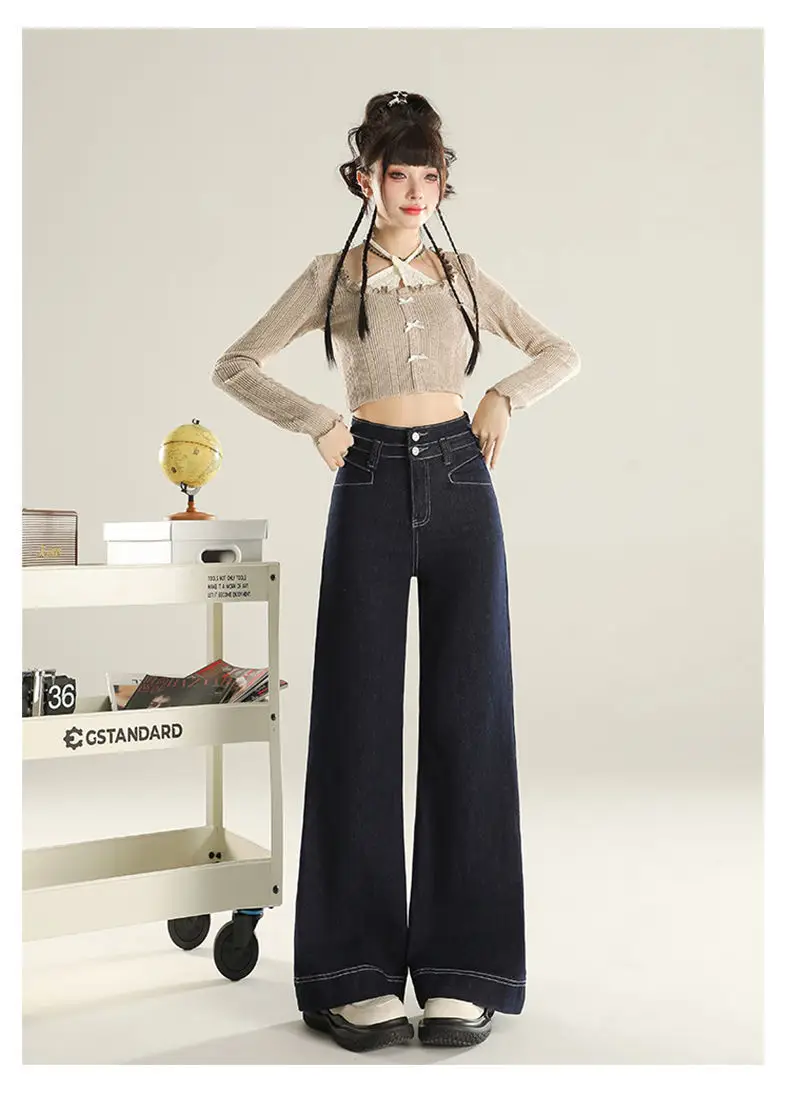 Denim Wide Leg Pants Dark Blue Slim Fit Spring 2025 — feature 15