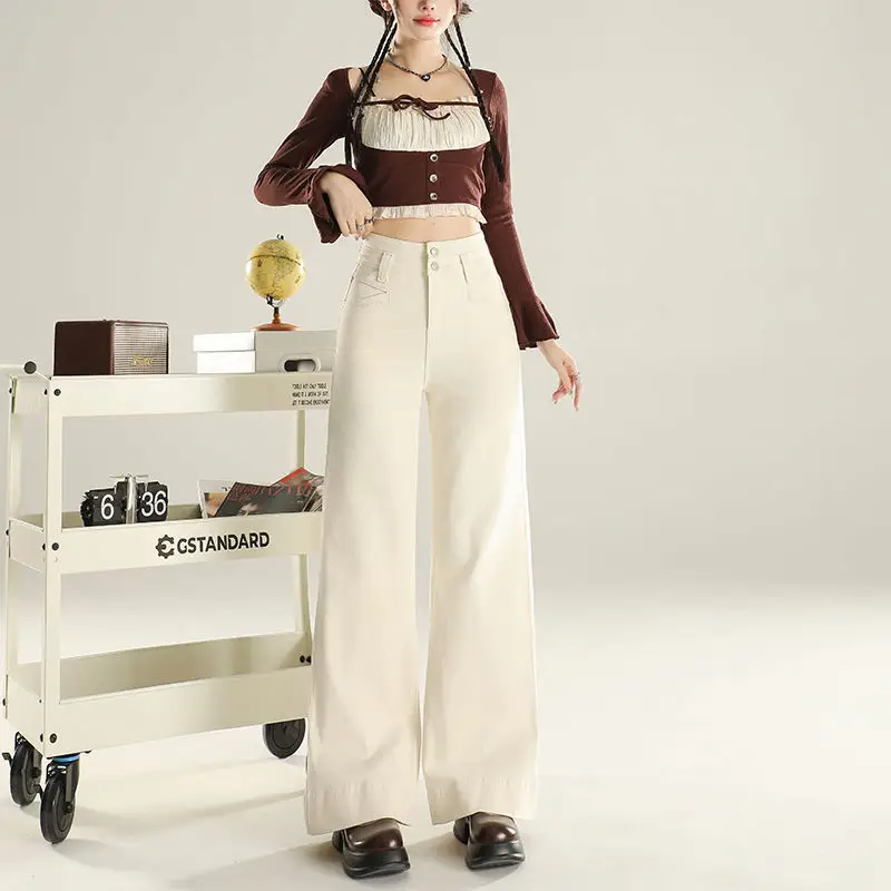 Denim Wide Leg Pants Dark Blue Slim Fit Spring 2025