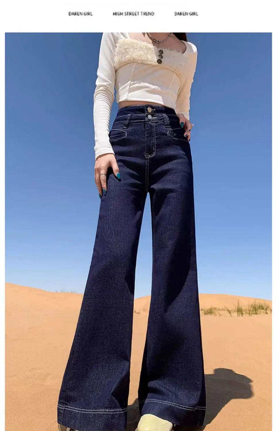 Wide Leg Jeans Double Buckle Dark Blue 2025 — feature 17