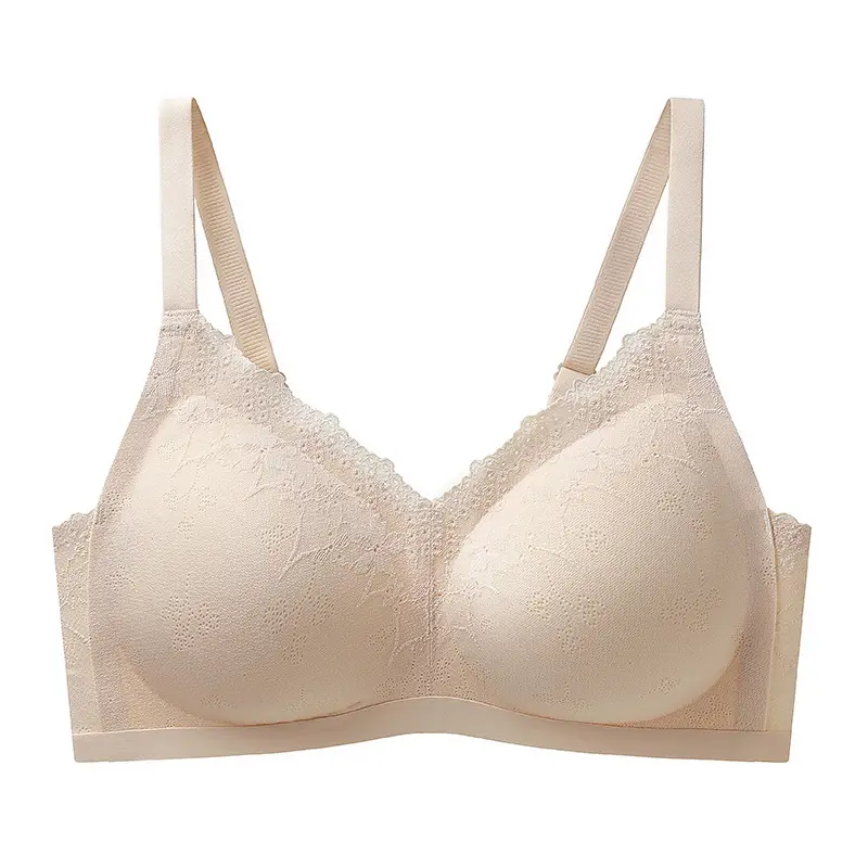 Red Lace Non-Running Cup Cup Bra Seamless Ice Feel - Image 3