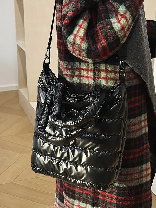 Women's Black Padded Shoulder Crossbody Bag Large Capacity 2025 - Image 9