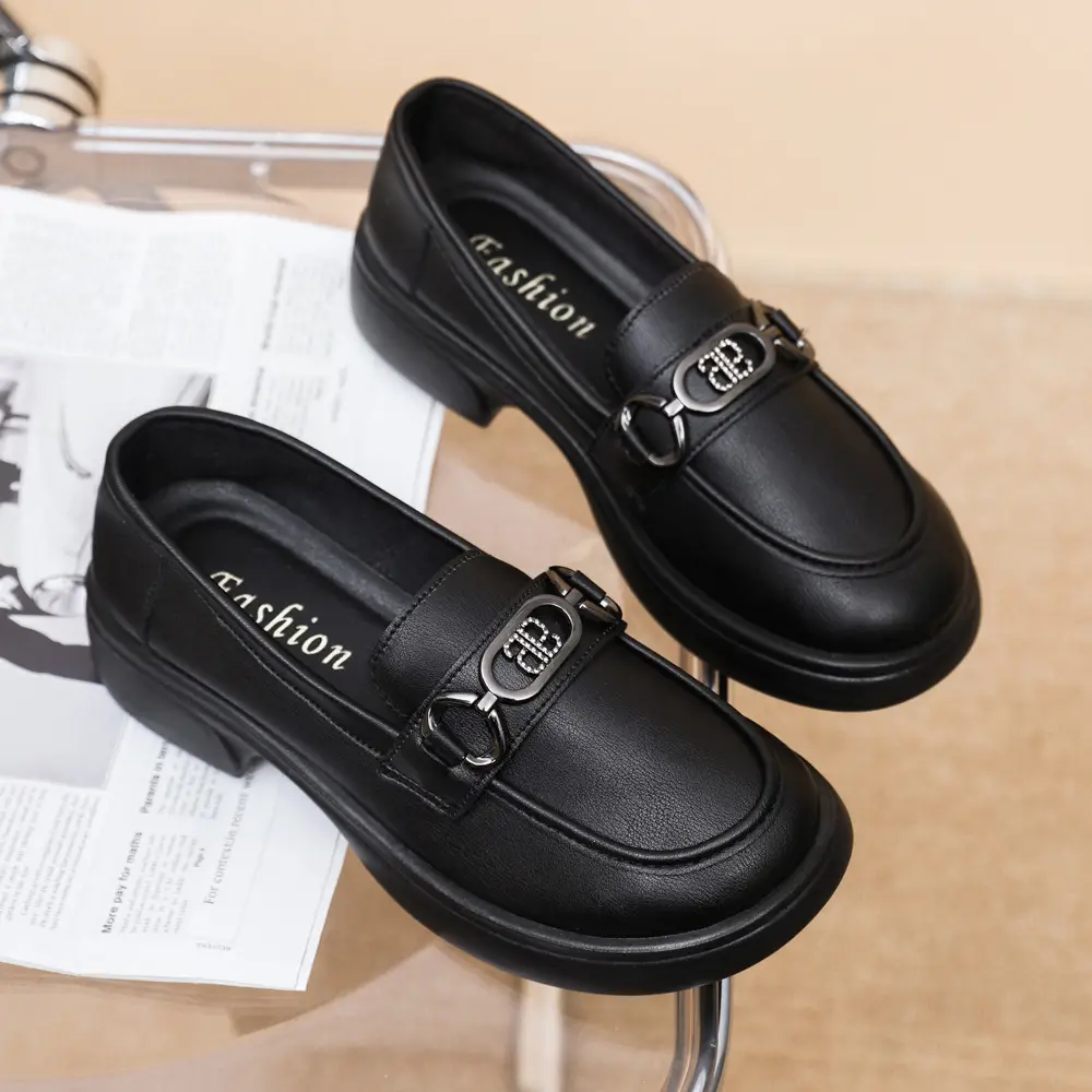 Black British Style Women's Thick Loafers Spring Summer - Image 4