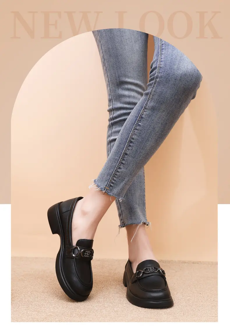 Black British Style Women's Thick Loafers Spring Summer — feature 18