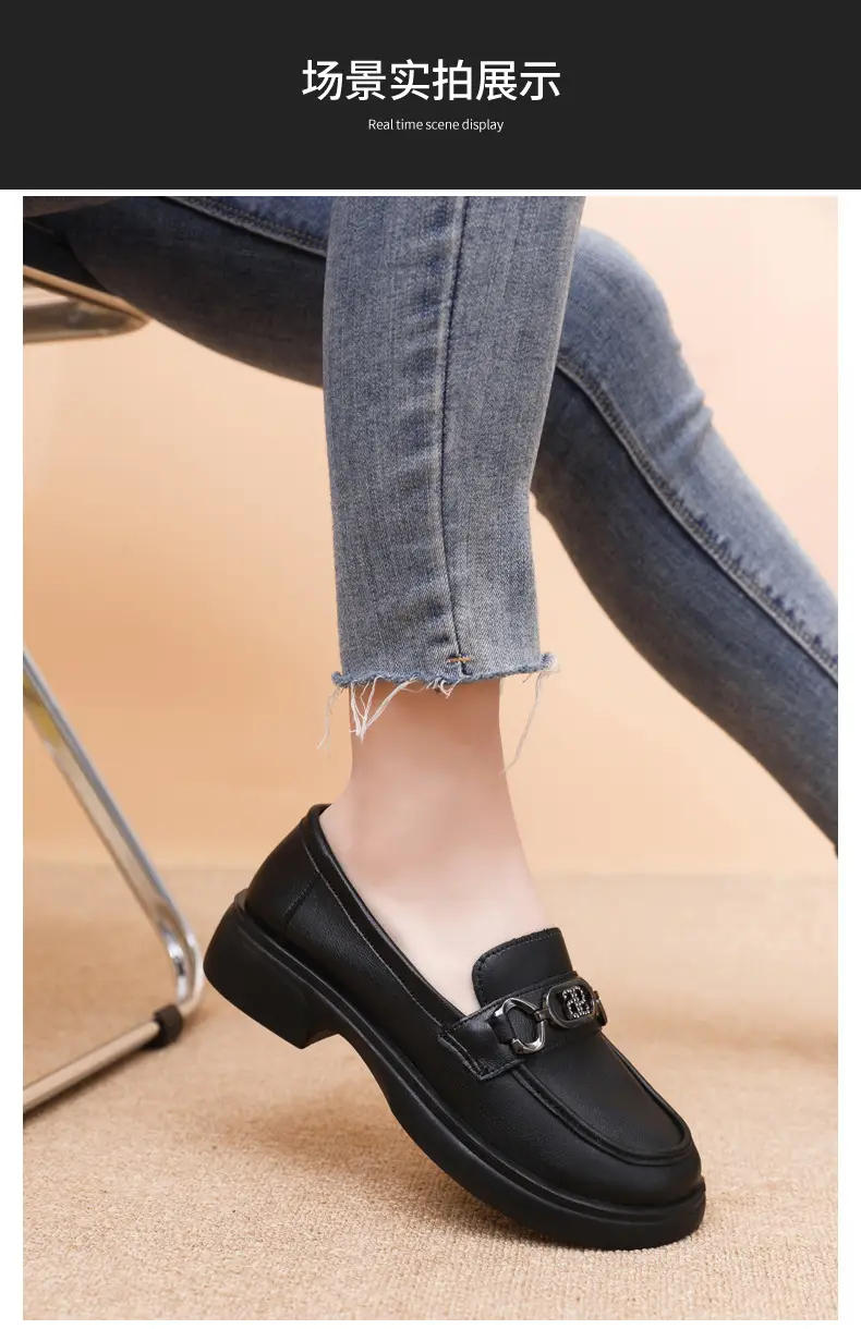 Black British Style Women's Thick Loafers Spring Summer — feature 26